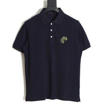 Louis Vuitton pin embroidered short-sleeved polo shirt navy blue