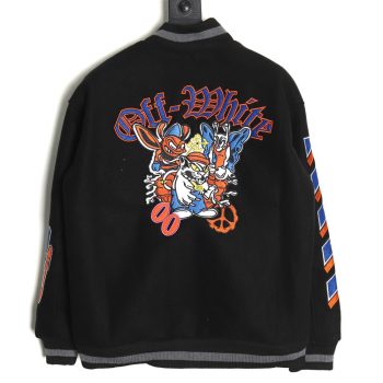 Off-White embroidered leather baseball jacket