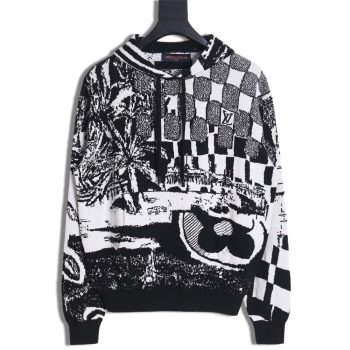 LOUIS VUITTON LV Louis VuittonLouis Vuitton LV Louis Vuitton 23FW patchwork pattern jacquard knitted hoodie