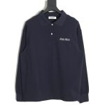 Miu Miu Lettering Embroidered Lapel Long Sleeve T-Shirt