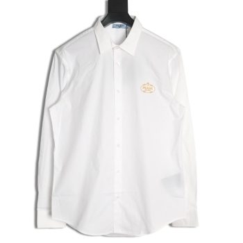 Prada Embroidered Lettering Poplin Long Sleeve Shirt
