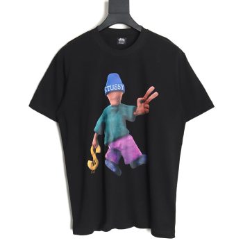Stussy 2024 Peace ProsperityTee Doll Slogan Back Slogan Short Sleeve T-Shirt TSK2